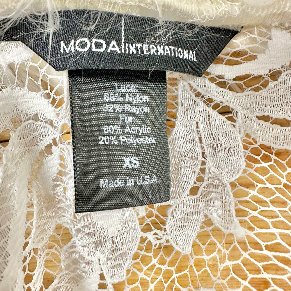 Vintage Y2k Moda International White Lace Duster Faux Fur Trim Sz XS Penny Lane - Picture 6 of 15